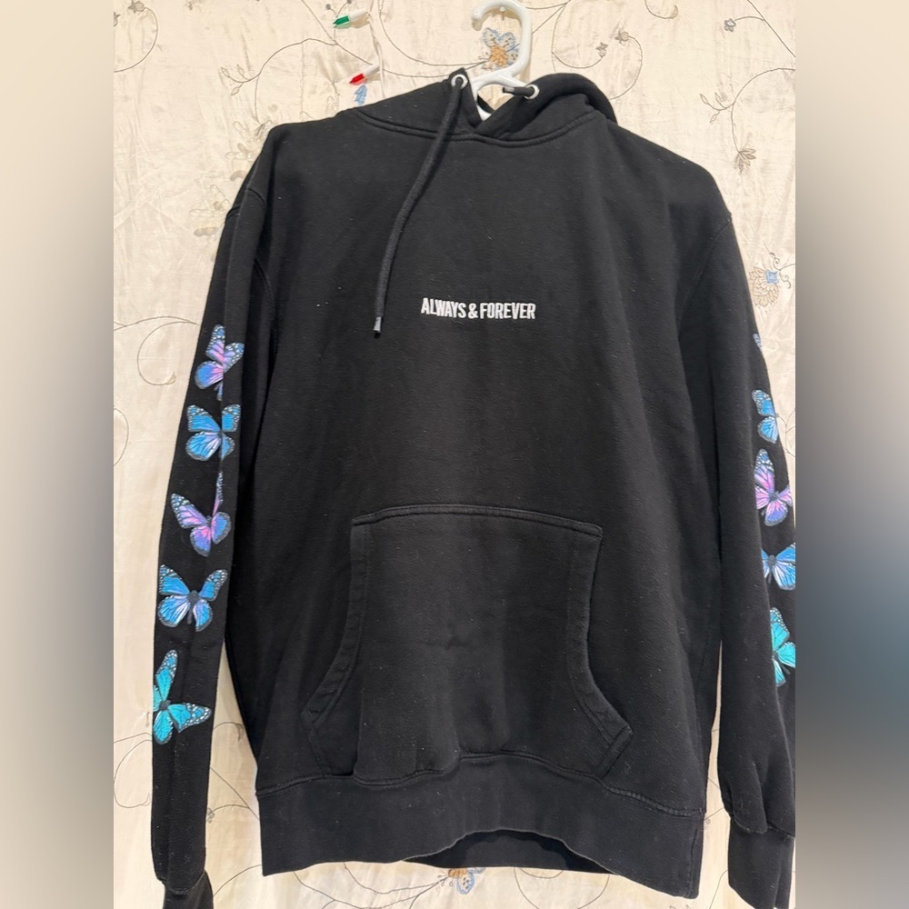 Black Hoodie with Butterfly Prints